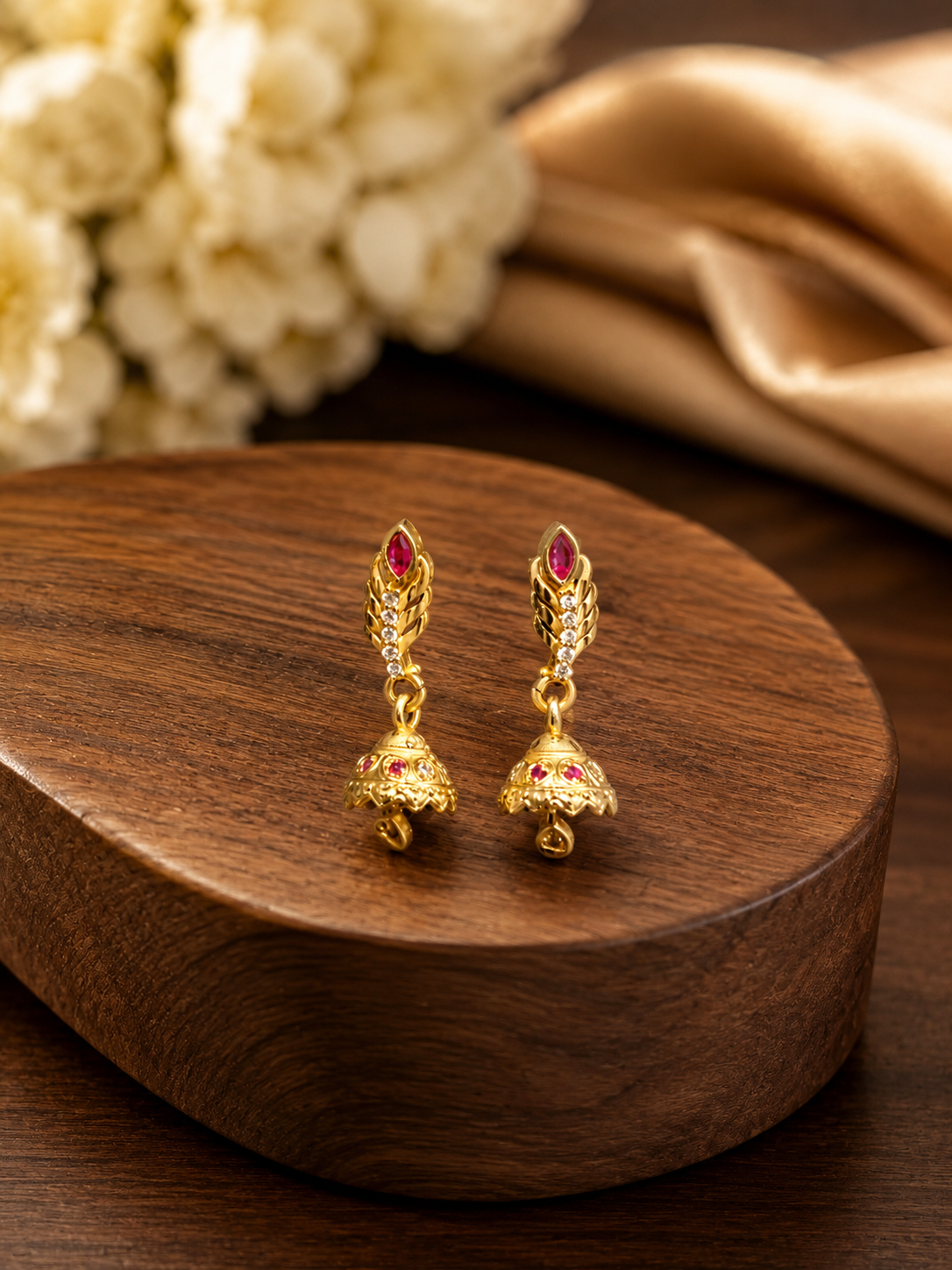 Ruby Leaf Gold-Tone Jhumka Earrings