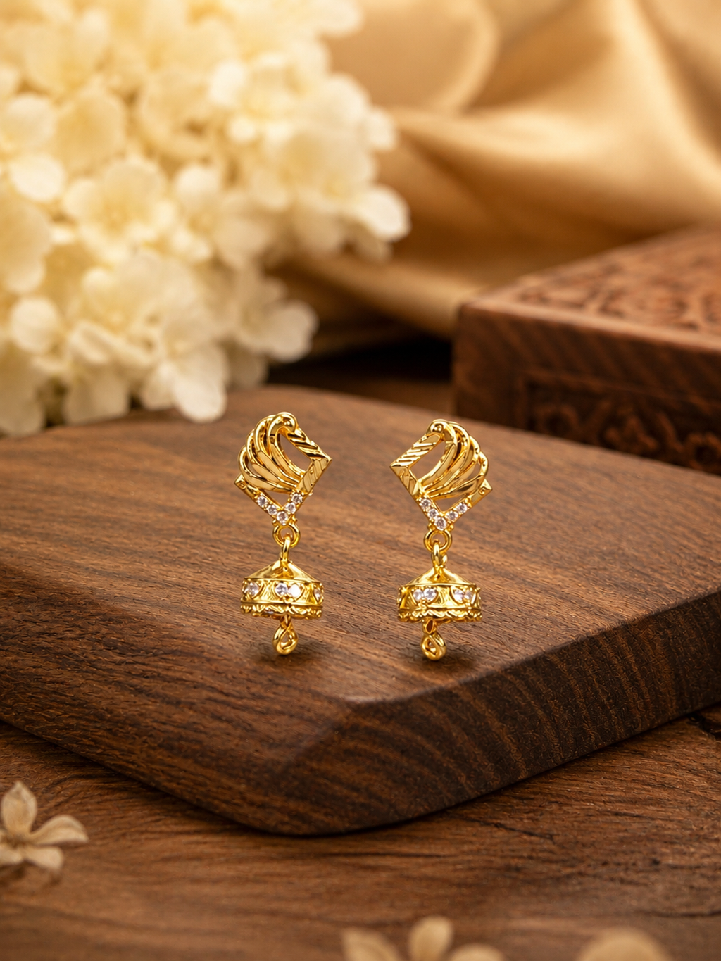Golden Swan Sparkle Mini Jhumka Drop Earrings