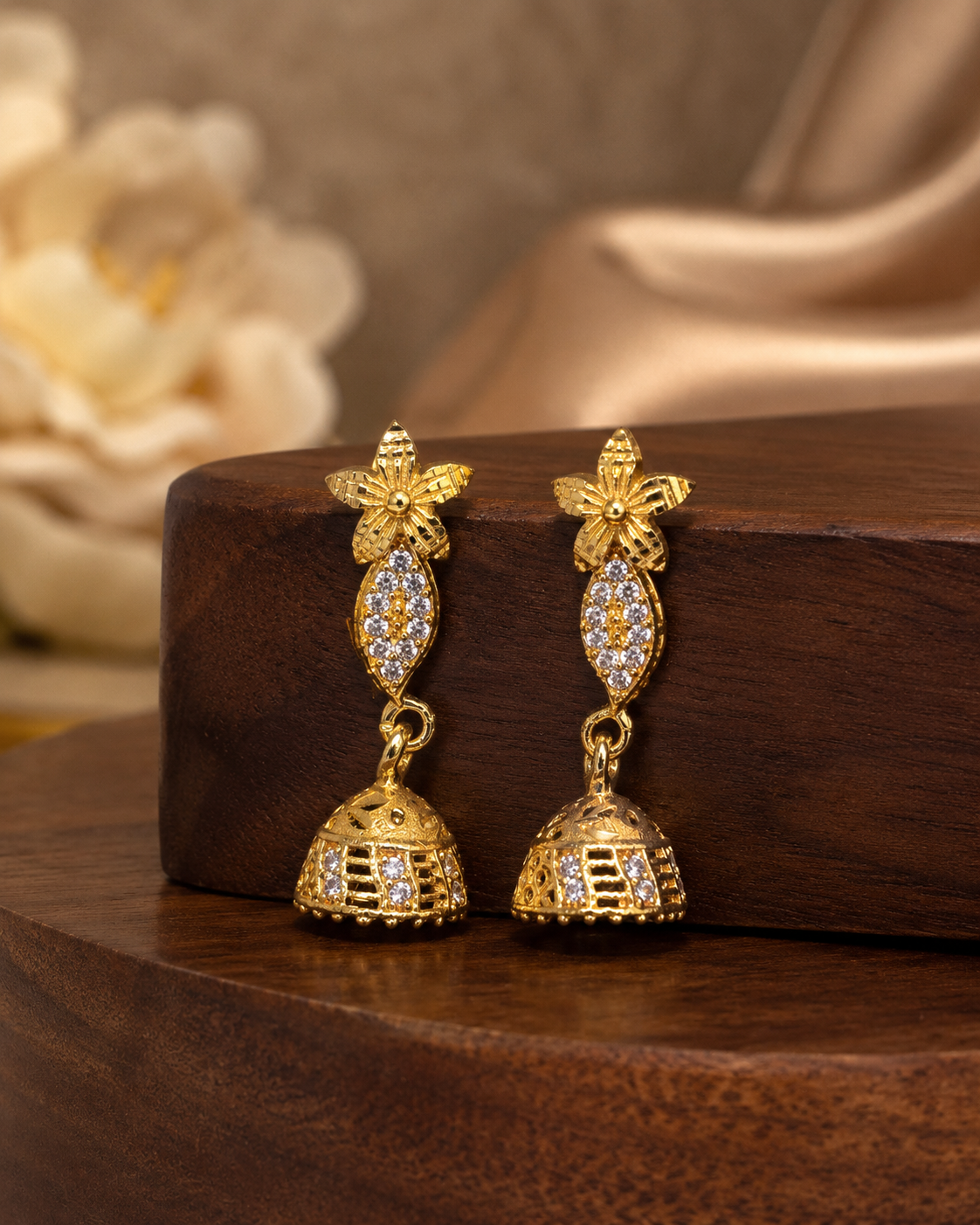 Floral Sparkle Gold-Plated Mini Jhumka Earrings