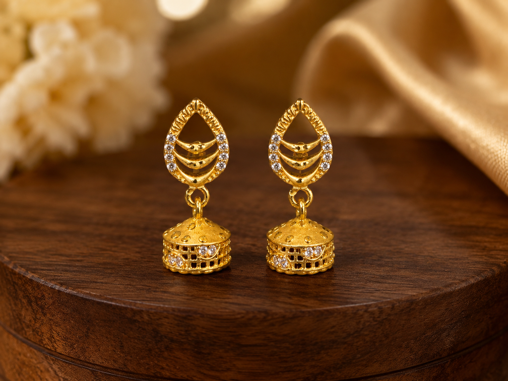 Gold-Plated Teardrop CZ Stone Jhumka Earrings for Women