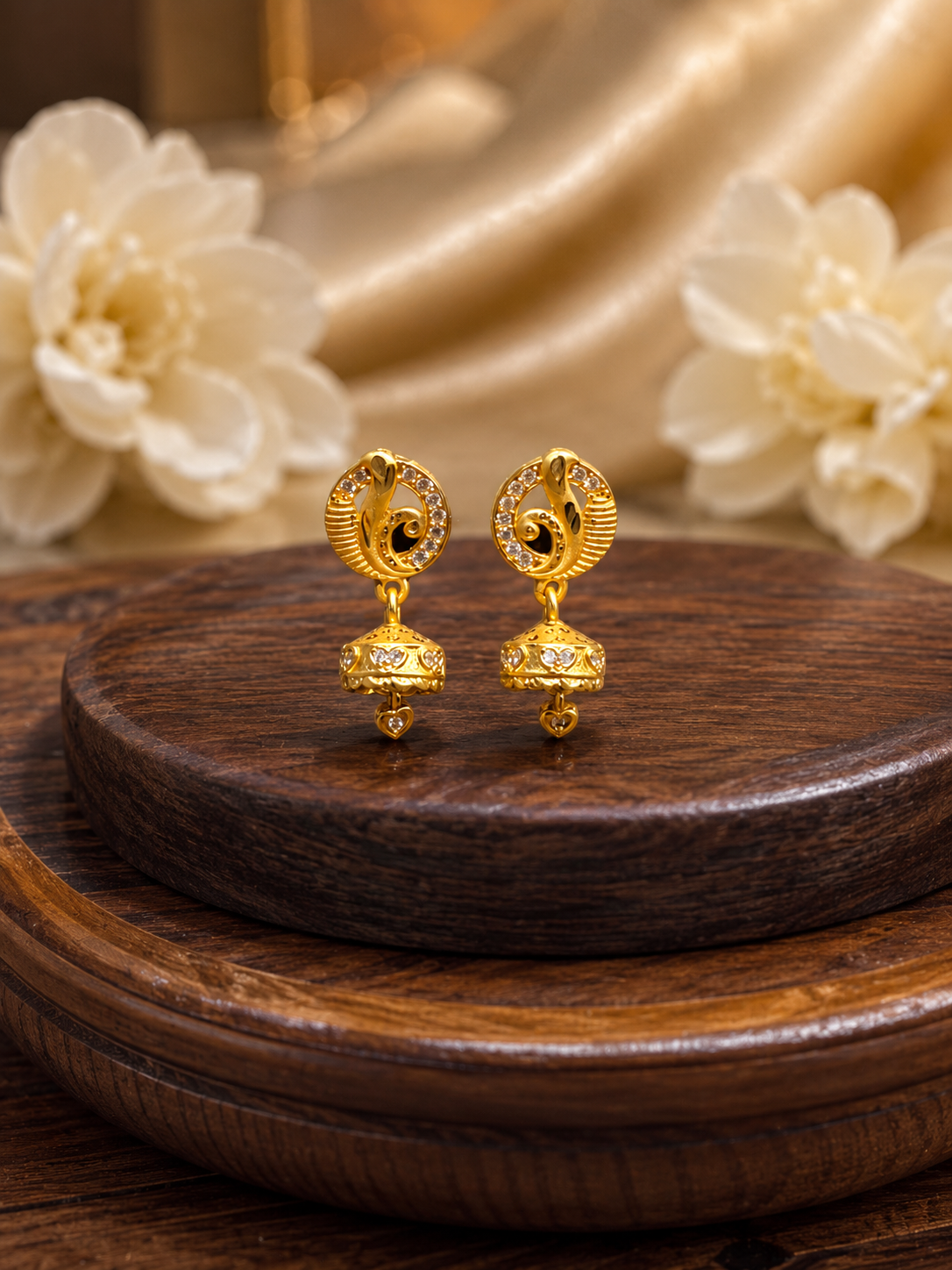 Elegant Gold-Plated Peacock Design Jhumka Earrings with White Stones for Women
