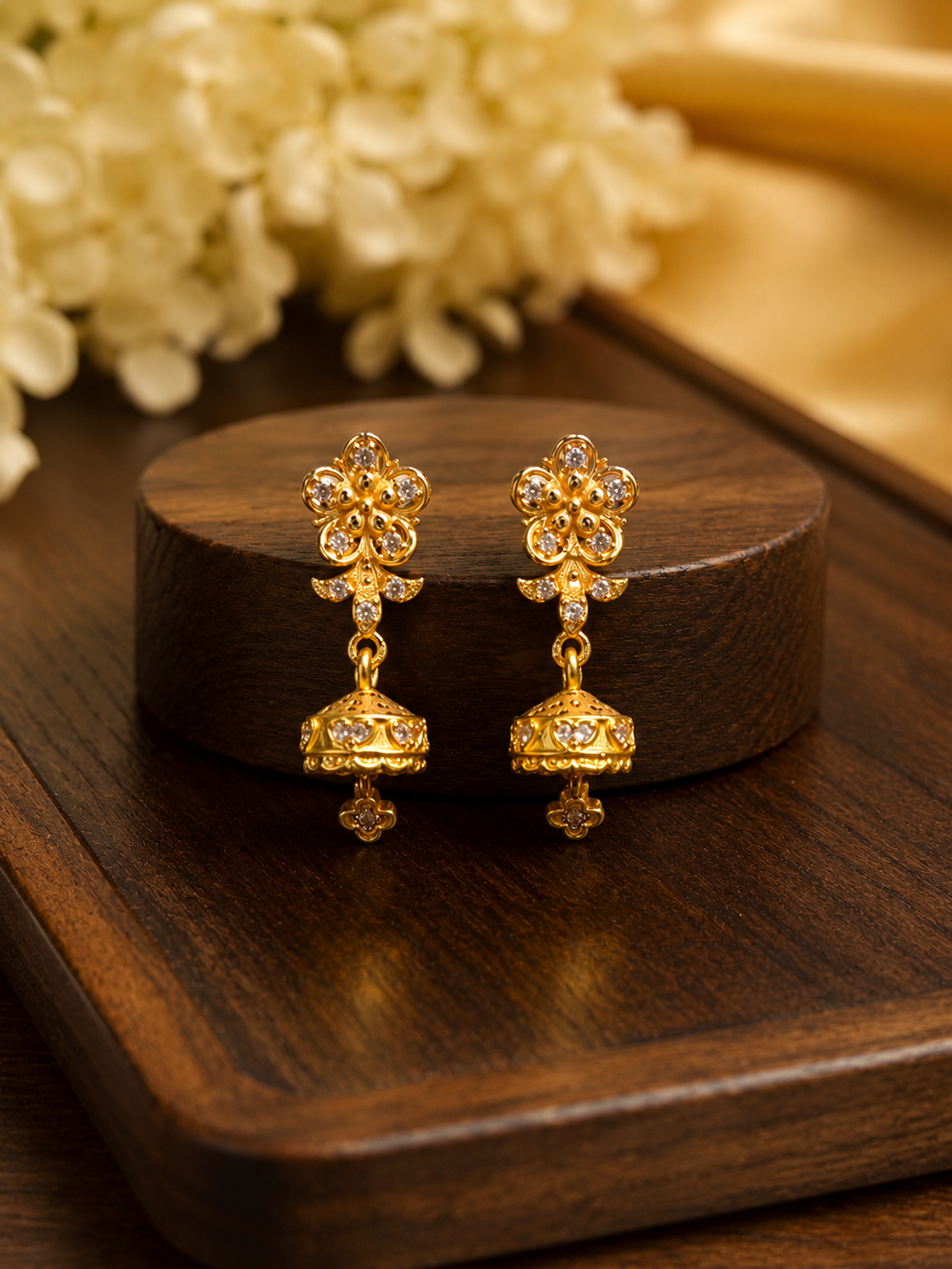 Gold-Plated Floral AD Stone Mini Jhumka Earrings for Women  Product Description