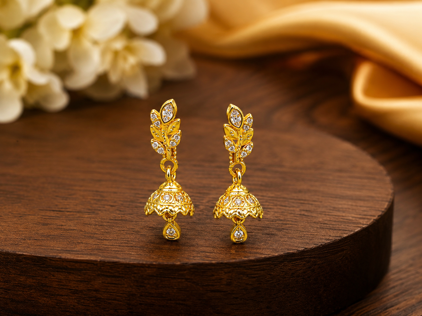Crystal Blossom Gold-Tone Mini Jhumka Earrings