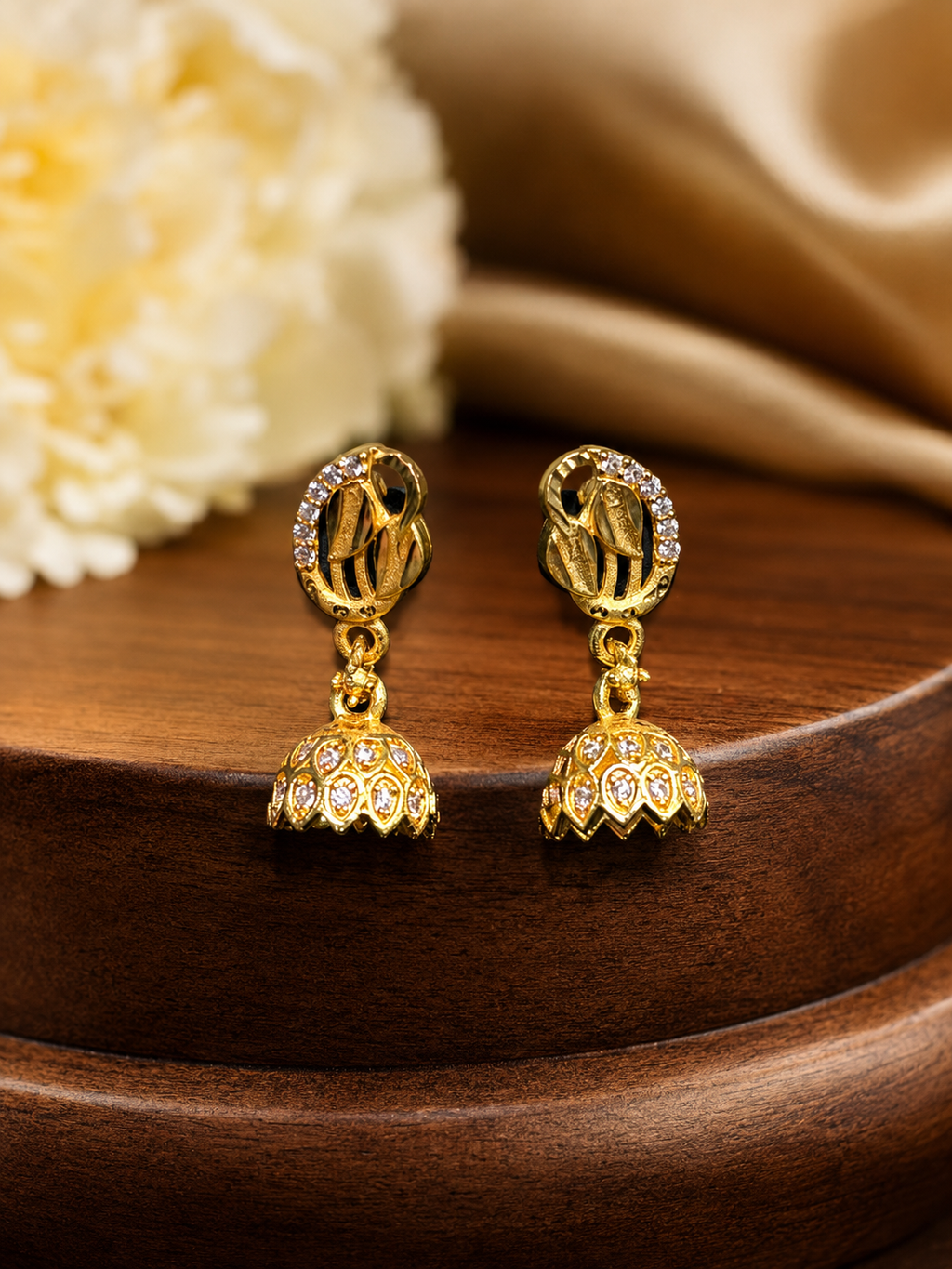 Crystal Leaf Halo Gold-Tone Jhumka Earrings