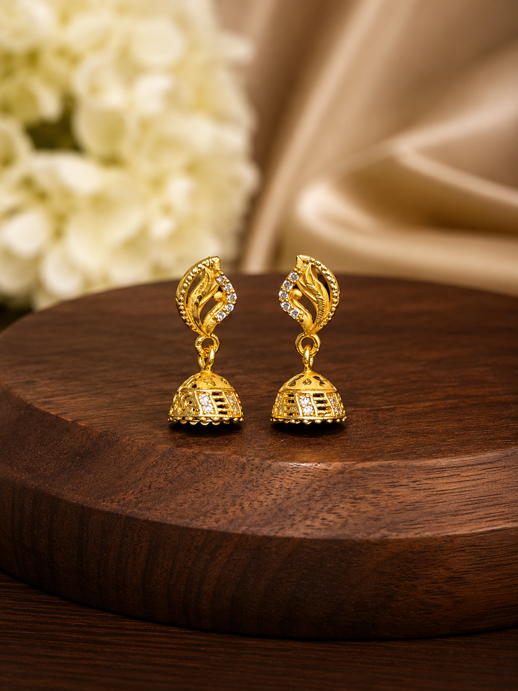 Elegant Leaf Crystal Gold-Tone Jhumka Earrings