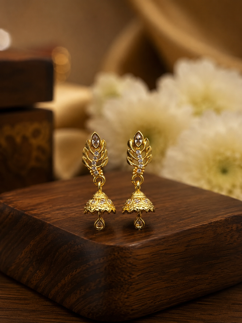 Crystal Feather Gold-Tone Jhumka Earrings