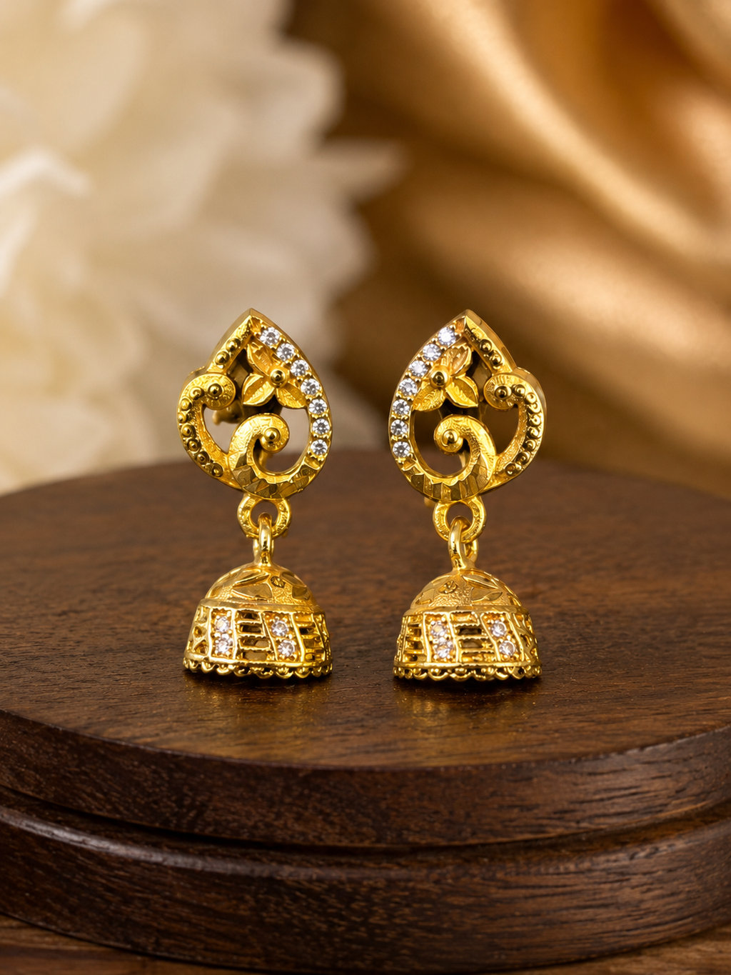 Peacock Floral Crystal Gold-Tone Jhumka Earrings
