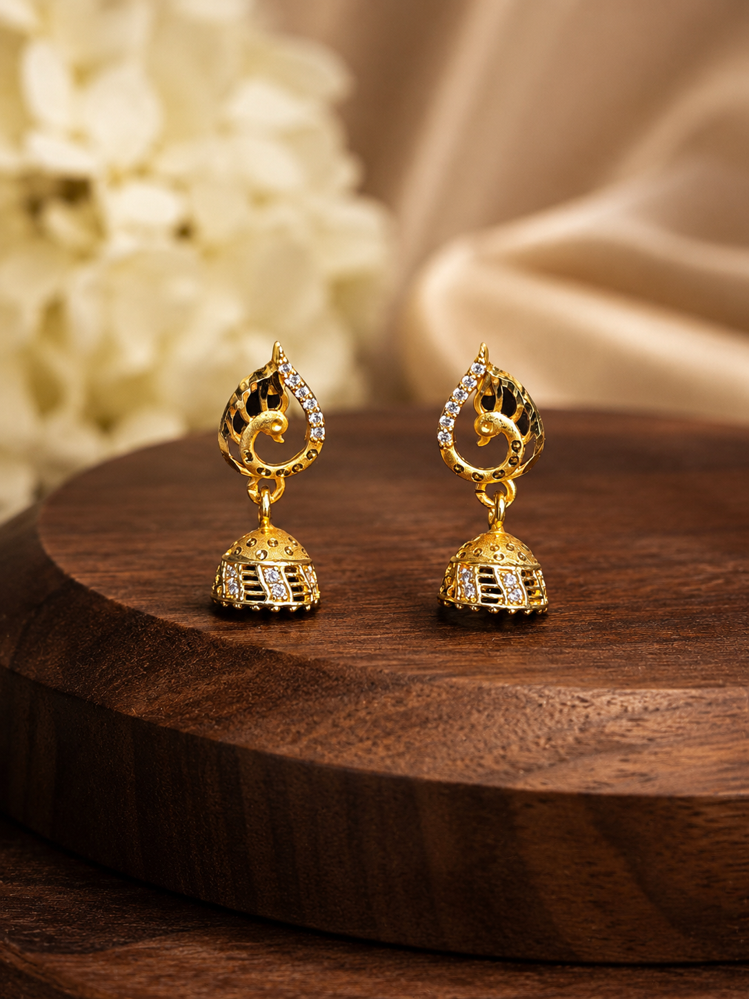 Gold-Plated Peacock AD Stone Jhumka Earrings for Women