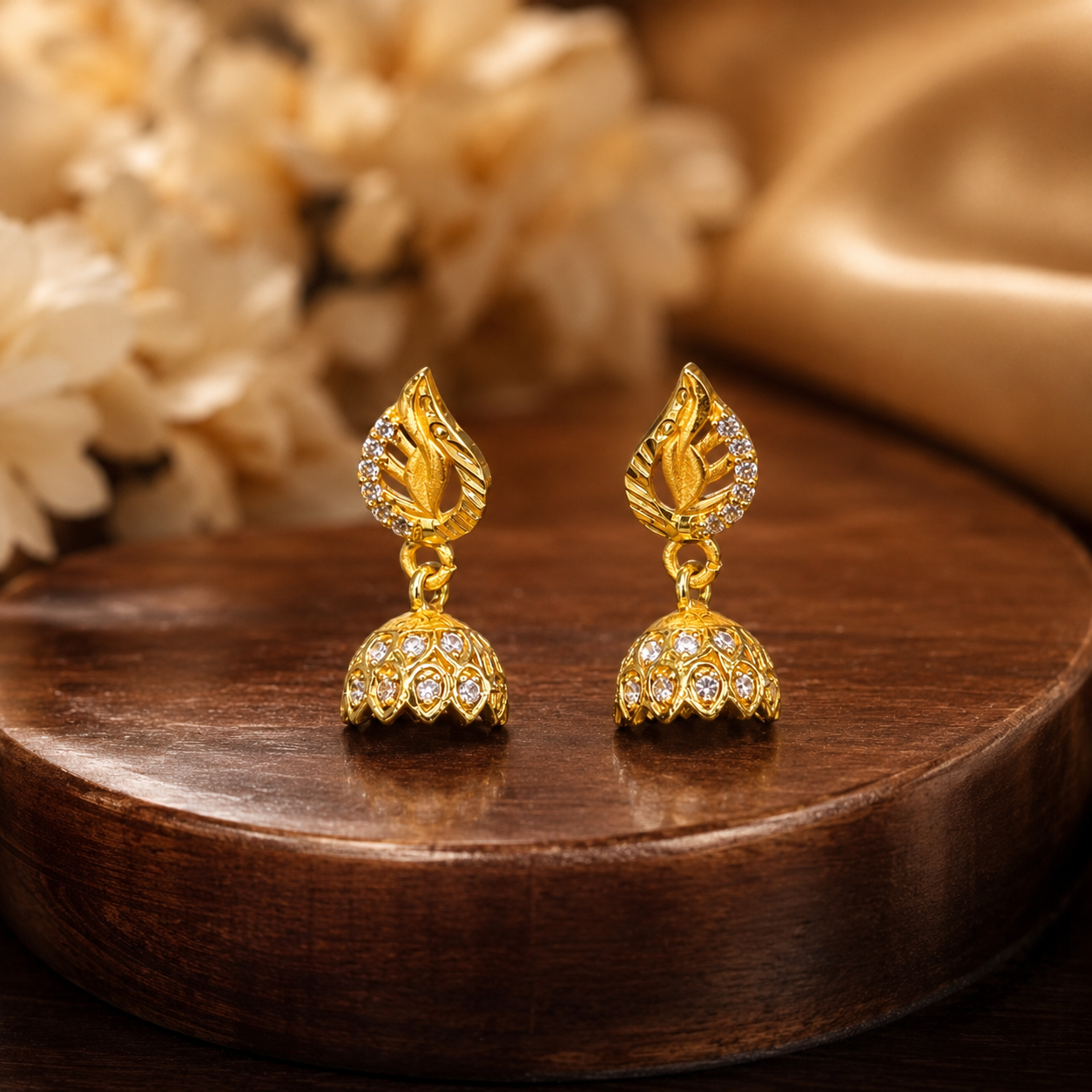 Elegant Swan Crystal Gold-Tone Jhumka Earrings
