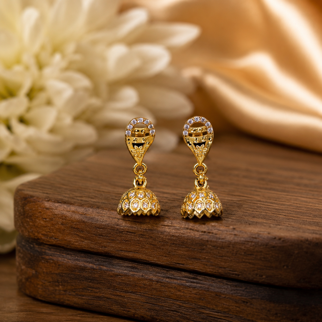 Floral Teardrop Crystal Gold-Tone Jhumka Earrings