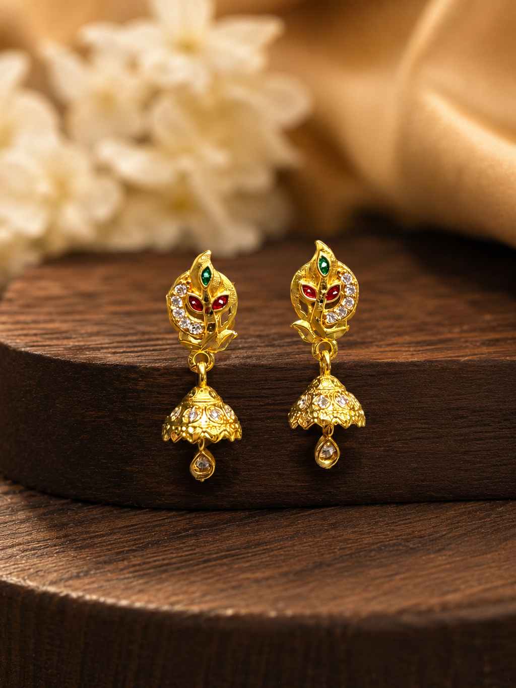 Mayura Gold-Tone Multicolor Stone Jhumka Earrings