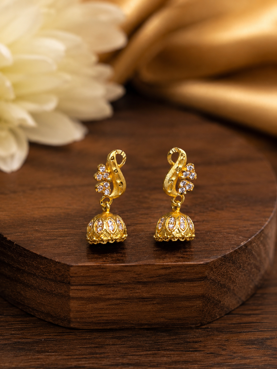 Gold-Plated American Diamond Peacock Jhumka Earrings for Women