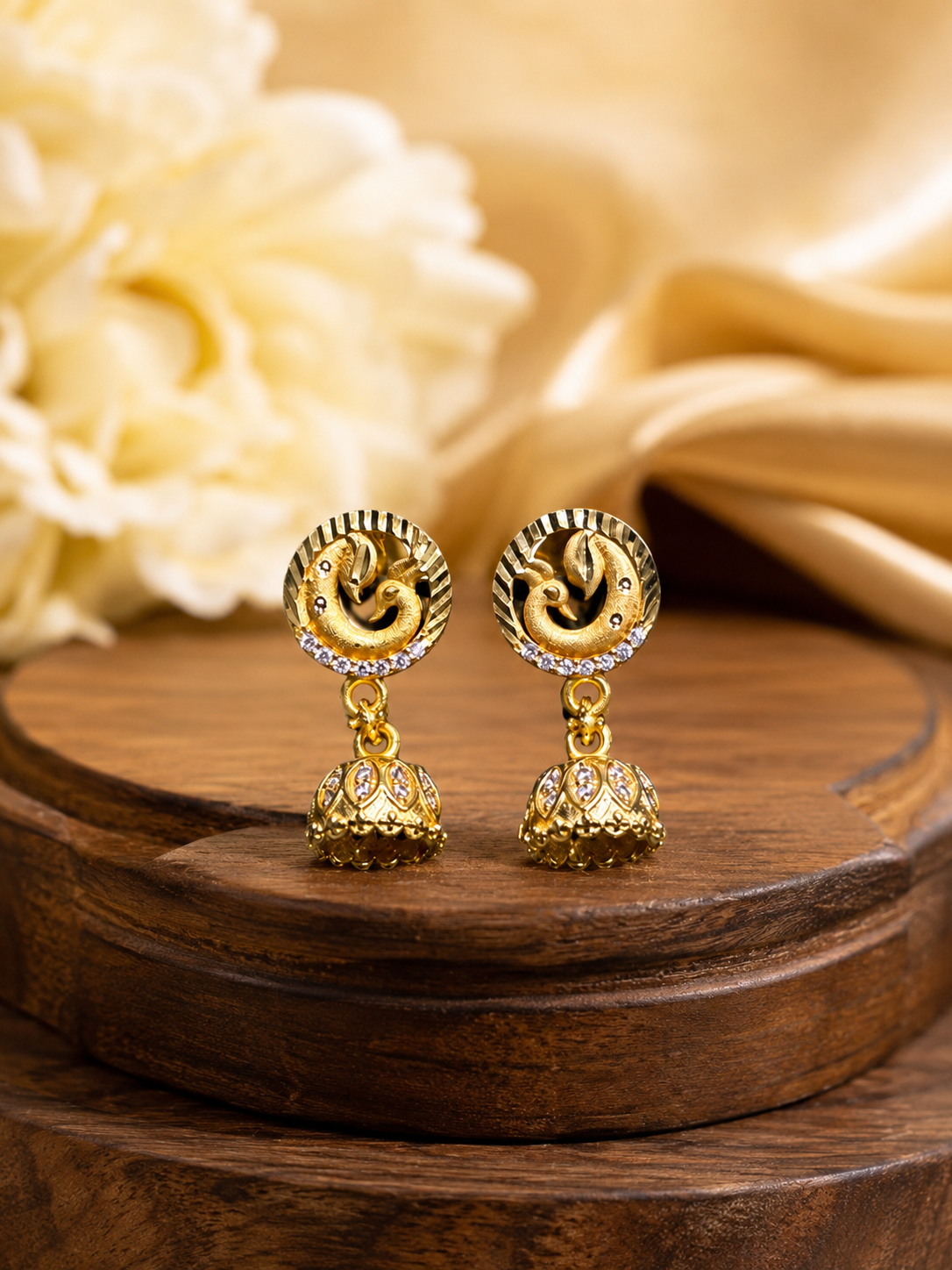 Royal Peacock Gold-Tone Crystal Jhumka Earrings