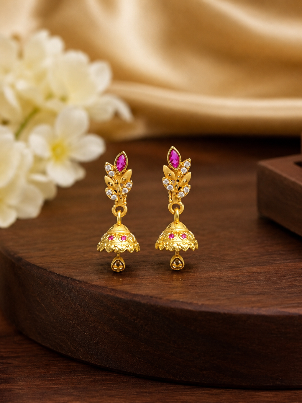 Ruby Blossom Gold-Tone Mini Jhumka Earrings