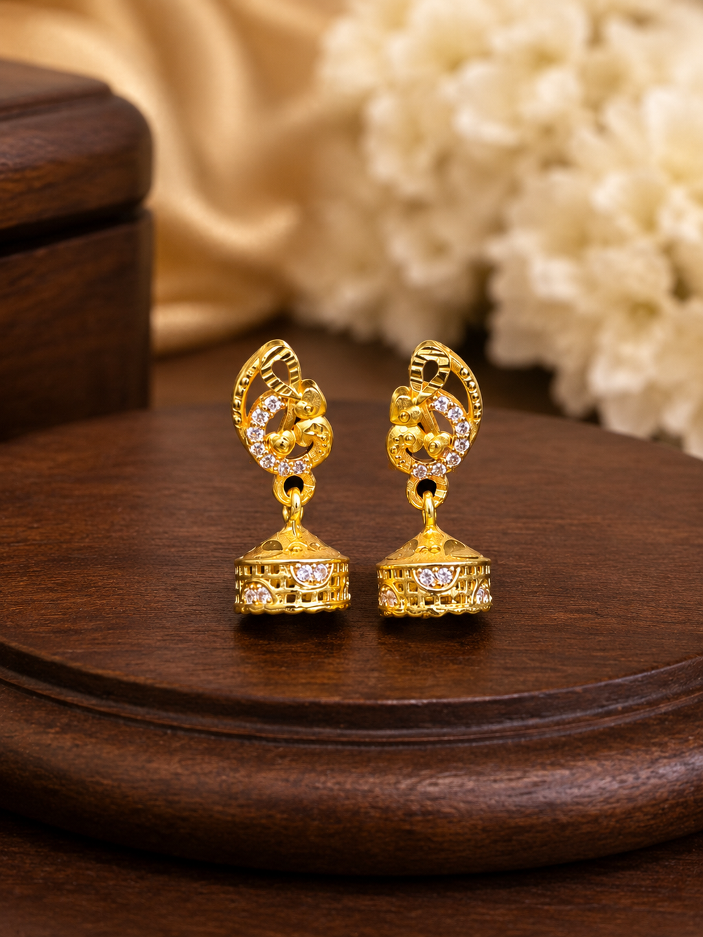 Royal Paisley Crystal Gold-Tone Bell Jhumka Earrings