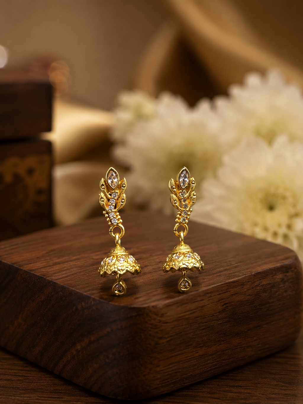 Crystal Leaf Gold-Tone Mini Jhumka Earrings